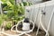 Sand filter plant at a pool in the backyard