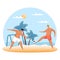 Sand football or beach soccer with cartoon people