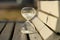 Sand-glass. Modern hourglass on a bench in a park