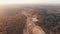 Sand and gravel quarry open pit mining. Aerial view large industrial quarry