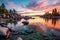 Sand Harbor beach at sunset, Lake Tahoe