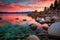 Sand Harbor beach at sunset, Lake Tahoe