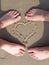 Sand heart with lovers foot