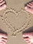 Sand heart with lovers foot