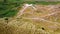 Sand hills on the south coast of Ireland in summer, top view. Irish coastal dunes, aerial view