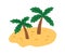 Sand island with palm trees. Tropical deserted uninhabited land with exotic plants and sandy beach in doodle style. Flat