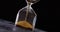 Sand moves through hourglass. Close up of hour glass clock. Old time classic sandglass timer. Sand is falling down and