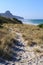 Sand pathway through the dunes to the beach, New Zealand