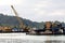 Sand replenishment ship on shore