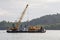 Sand replenishment ship on shore