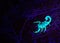 Sand scorpion under ultraviolet light with it`s tail arched and it`s mouth holding a small beetle that it just caught