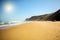 Sand and sea at hidden beach Praia do Vale dos Homens near Aljezur, Algarve