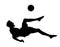 Sand soccer player silhouette, scissor moves in football game.