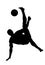 Sand soccer player silhouette, scissor moves in football game.