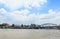 The Sand tankers ship docking at Construction site at Chao Praya river in Bangkok.