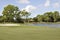 Sand trap and water hazard on golf course