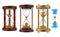 Sand watches. Retro hourglasses vintage history clocks management object realistic illustrations