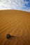 Sand waves in the wild nature. Dunas Maspalomas, Gran Canaria, Spain. Yellow sand on island. Sand desert with beautiful rare blue