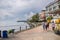 Sandakan, Malaysia - January 6, 2022: The harbor of the small town in borneo. old and run-down promenade with large amounts of