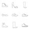Sandal icons set, outline style