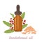 Sandalwood essential  oil amber glass dropper bottle isolated on white