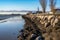 sandbags placed along the edge of a damaged levee