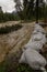 Sandbags protection from raging river