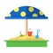 Sandbox with red dotted umbrella icon