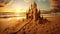 A sandcastle basking in the golden glow of a radiant sunset