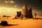 Sandcastle in the Sahara desert, Morocco. 3d render.