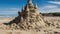 A sandcastle on a sunny beach created with Generative AI