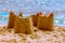 Sandcastles on the beach,vacation concept