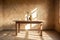 sanded wooden table in sunlight