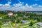 Sandomierz, Poland. Aerial view of medieval old town with town hall tower, gothic cathedral