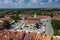 Sandomierz, Poland. Aerial view of medieval old town with town hall tower, gothic cathedral