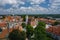 Sandomierz, Poland. Aerial view of medieval old town with town hall tower, gothic cathedral
