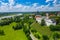 Sandomierz, Poland. Aerial view of medieval old town with town hall tower, gothic cathedral