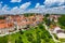 Sandomierz, Poland. Aerial view of medieval old town with town hall tower, gothic cathedral