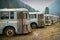 Sandon, British Columbia/Canada â€“ August 24 2018:Old buses parked in the Kootenay ghost town of Sandon, BC.