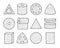 Sandpaper sheets, discs, rolls, triangles. Black & white vector illustration of sanding abrasive paper. Line icon set of