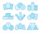 Sandpaper sheets, discs, rolls, triangles. Blue vector illustration of sanding abrasive paper. Line flat icon set of glasspapers.