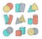 Sandpaper sheets, discs, rolls, triangles. Colorful vector illustration of sanding abrasive paper. Flat line icon set of