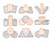 Sandpaper sheets, discs, rolls, triangles. Vector illustration of sanding abrasive paper. Colorful line icon set of glasspapers.