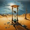 Sands of Serenity - Desert scene with hourglasses revealing tropical paradises