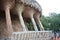 Sandstone colonnade in barcelona summer