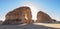 Sandstone elephant rock erosion monolith standing in the desert, Al Ula