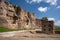 Sandstone rock with carved tombs of persian kings in Necropolis, Iran. King burial site of ancient Persia. Zoroastrian