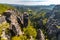 Sandstone towers in Bohemian and Saxon Switzerland National Park in autumn, Germany