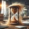 Sandstorm in Hourglass in the office room table, New, Unique, Creative Time Management Concept For Business, Finance, AI Generated