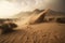 sandstorm wreaking havoc on desert landscape, with debris flying through the air